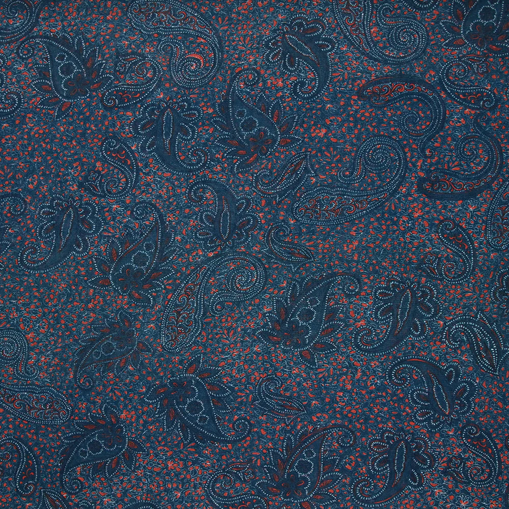 Mousseline imprimée cachemire bleu et orange