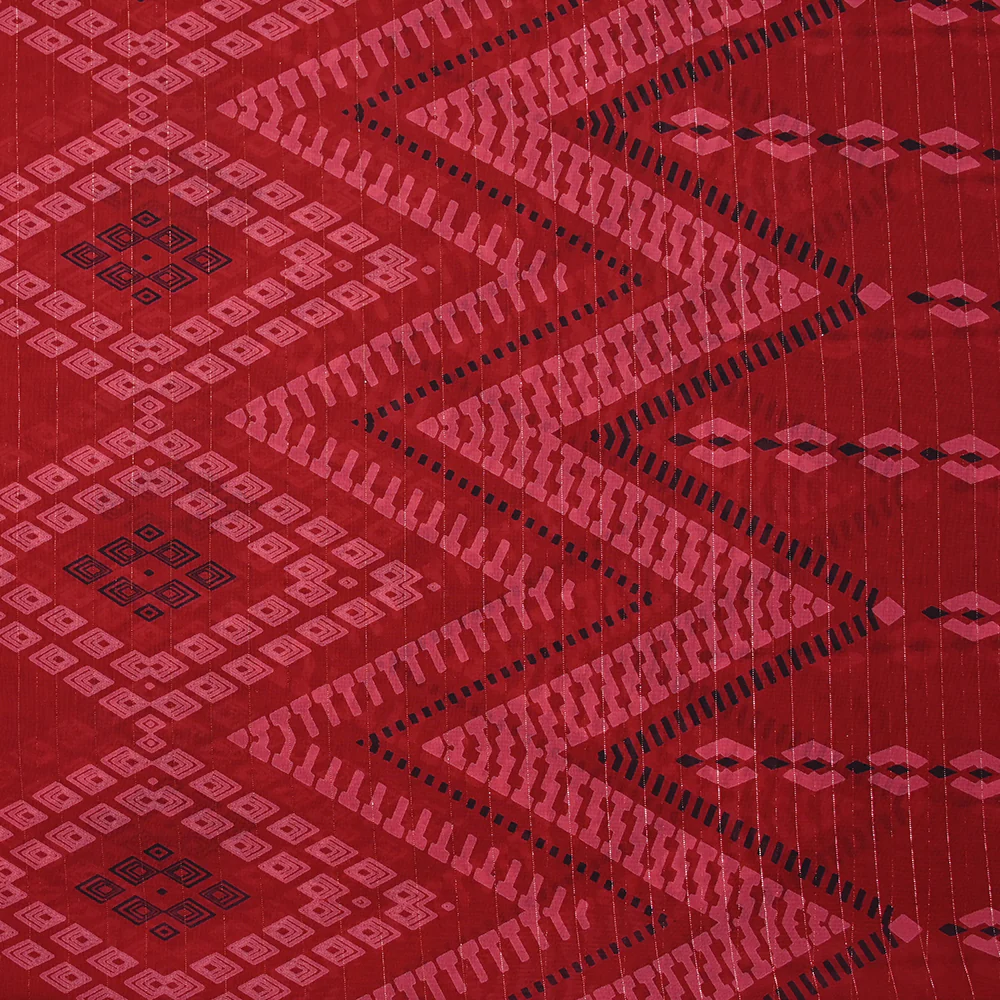 Mousseline imprimée lurex aztèque géométrique fond rouge