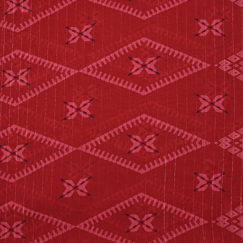 Mousseline imprimée lurex aztèque géométrique fond rouge - Image 4