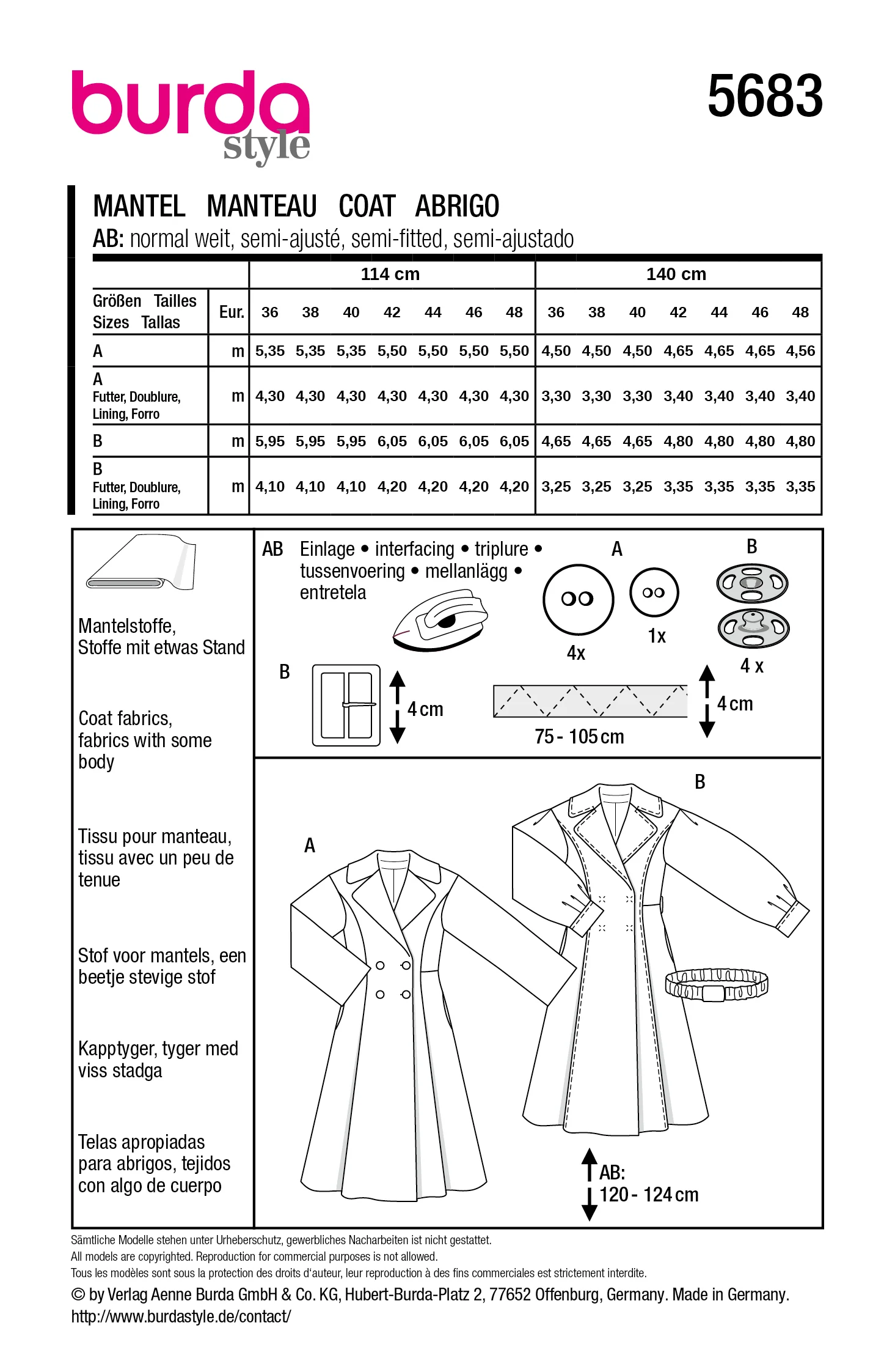 Patron Burda n°5683 : Manteau - Image 9