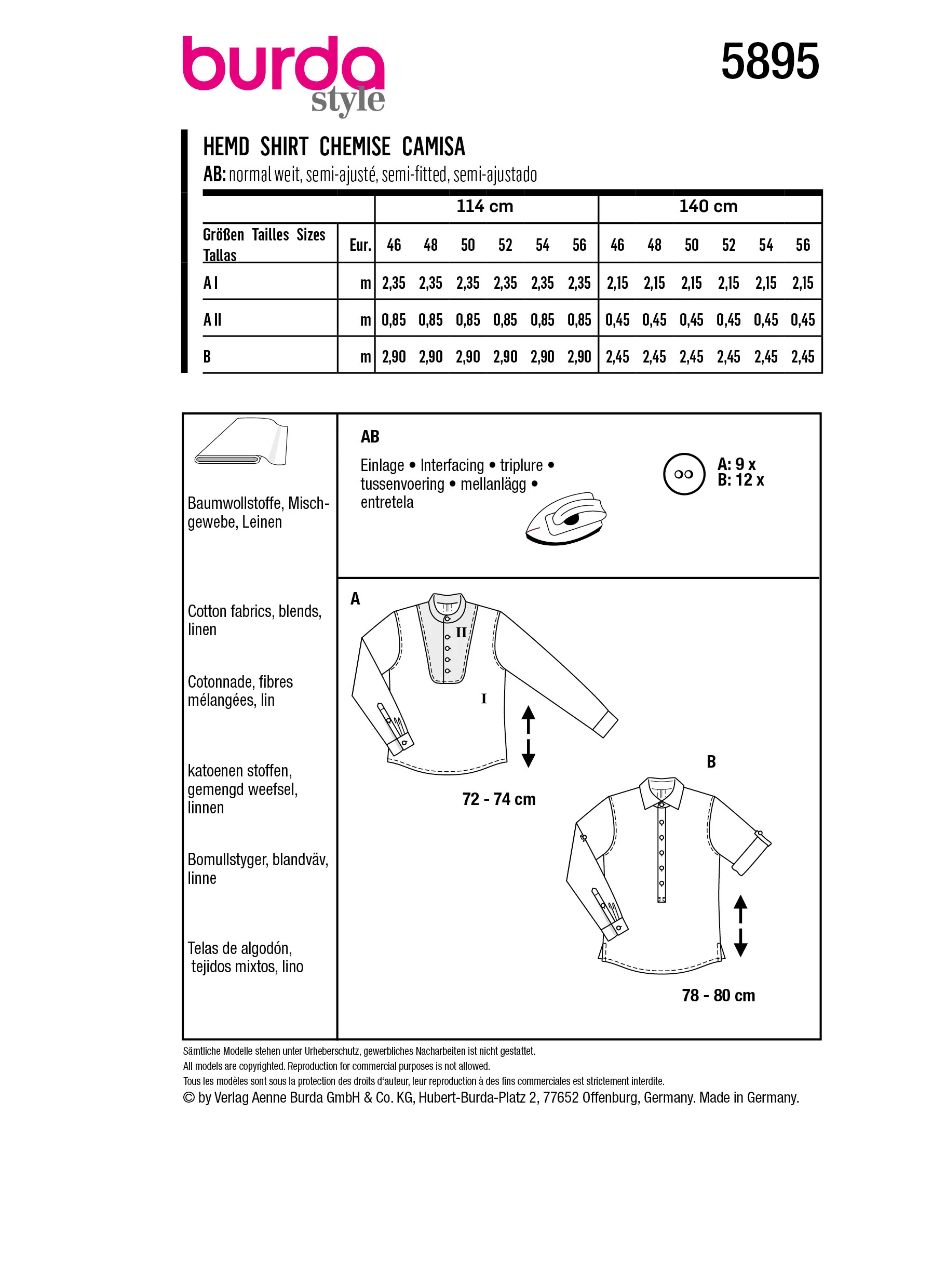 Patron Burda n°5895 : Chemise - Image 8