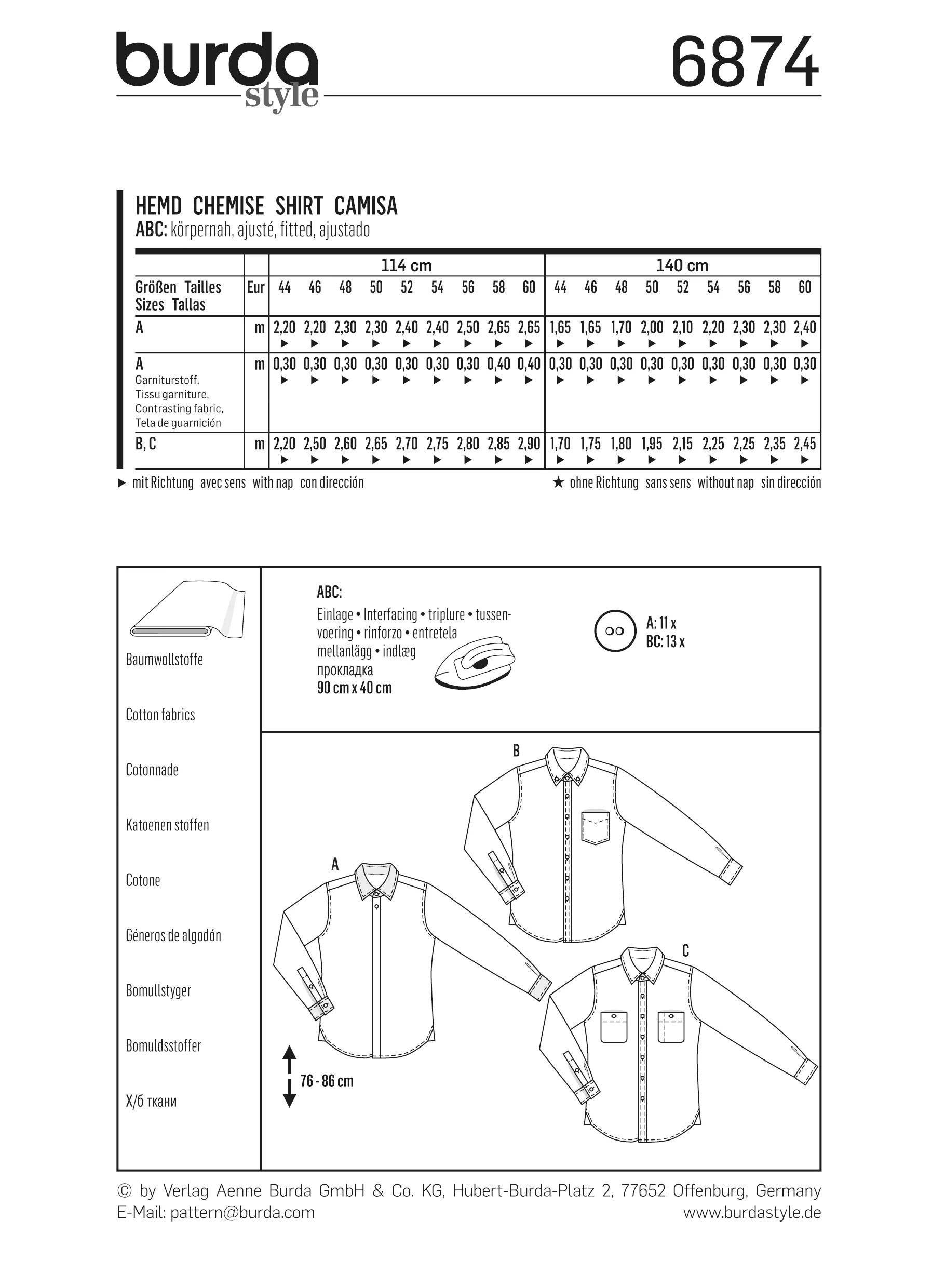 Patron n°6874 : Chemise pour homme avec variantes de col - Image 7