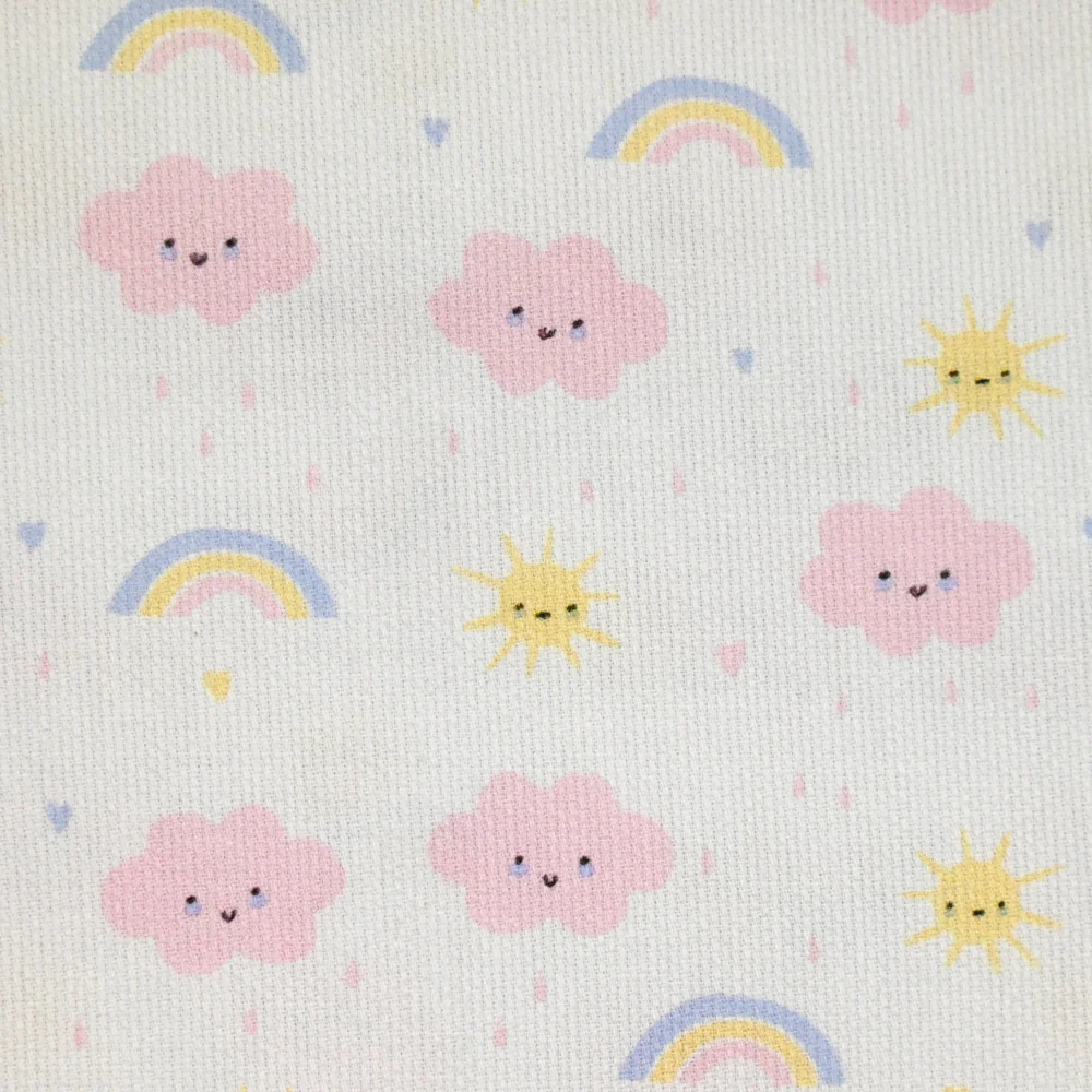 Piqué de coton imprimé arc en ciel  et nuage rose - Image 3