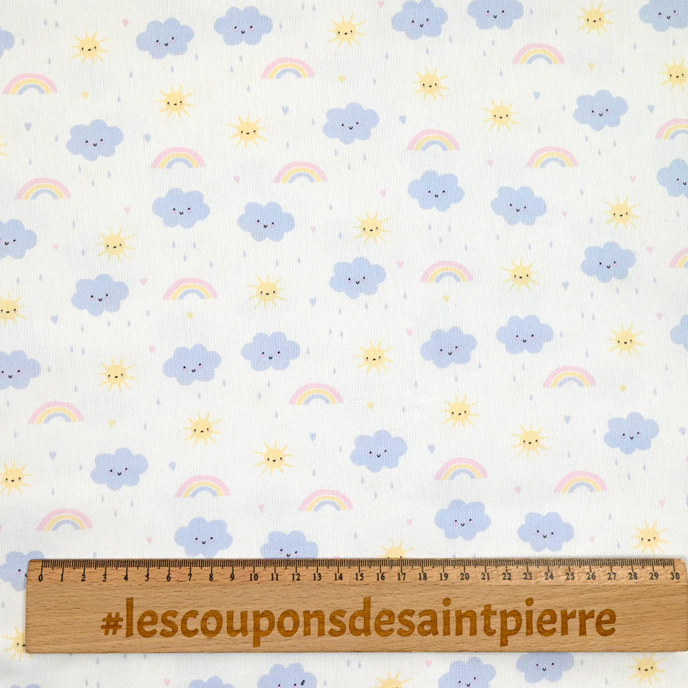 Piqué de coton imprimé arc en ciel et nuage bleu - Image 4