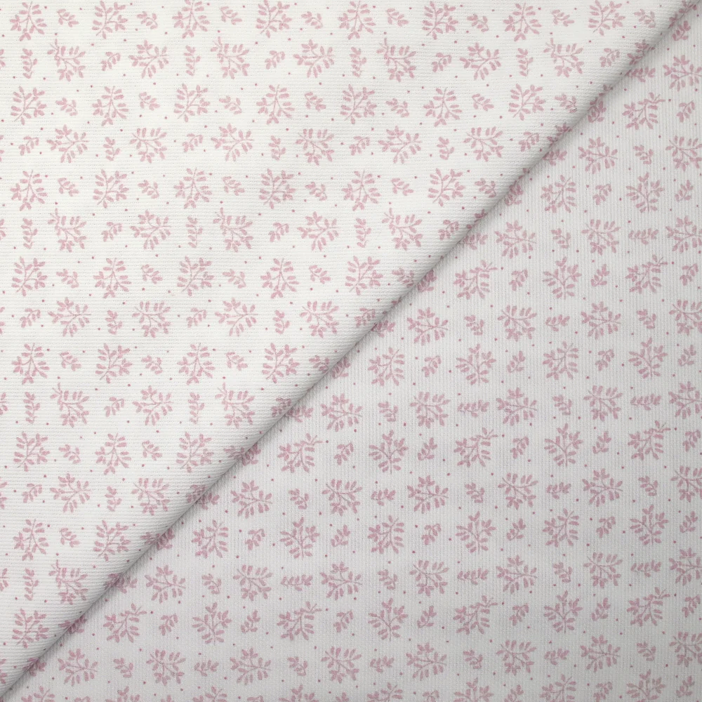 Piqué de coton imprimé brindille dans le vent vieux rose fond blanc - Image 4