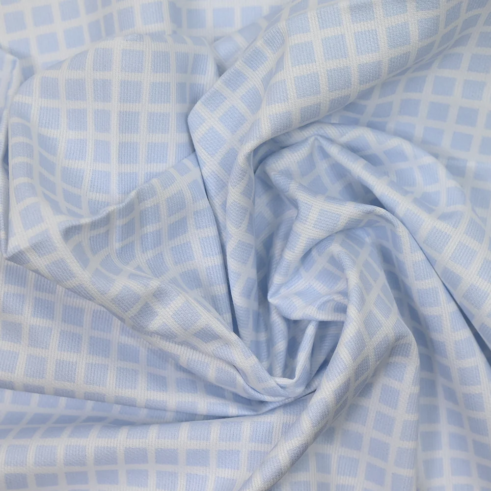 Piqué de coton imprimé carré bleu - Image 2