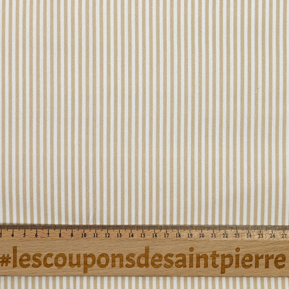Piqué de coton imprimé rayé beige fond blanc - Image 4