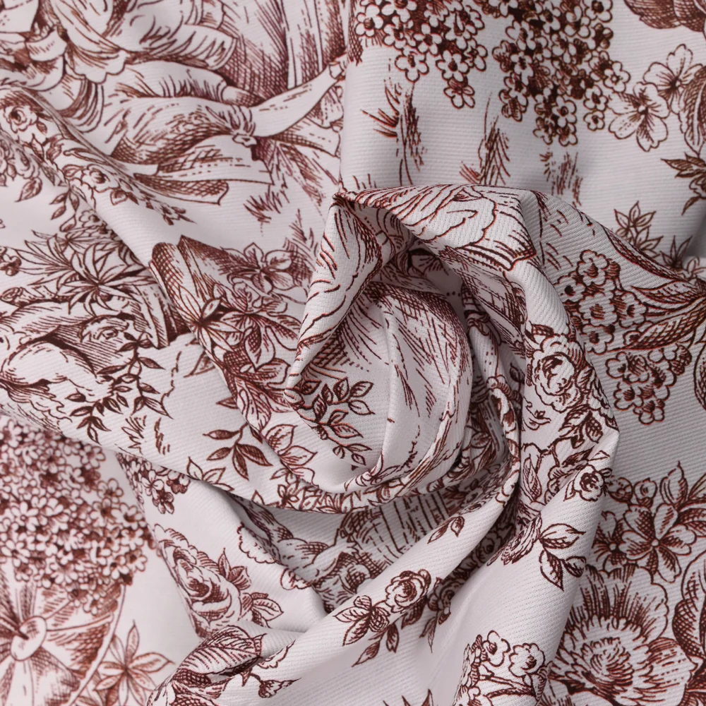 Piqué de coton toile de jouy marron - Image 2