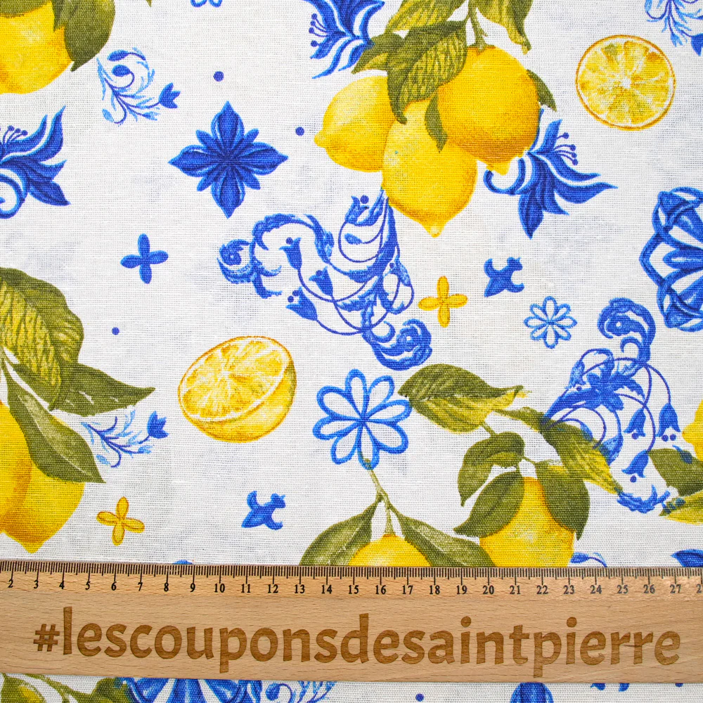Polycoton imprimé citron azulejo fond blanc - Image 3