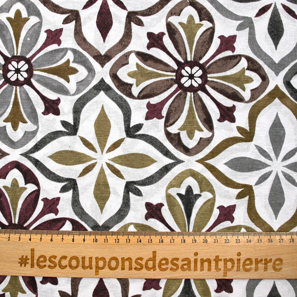 Polycoton imprimé faïence marron et kaki - Image 3