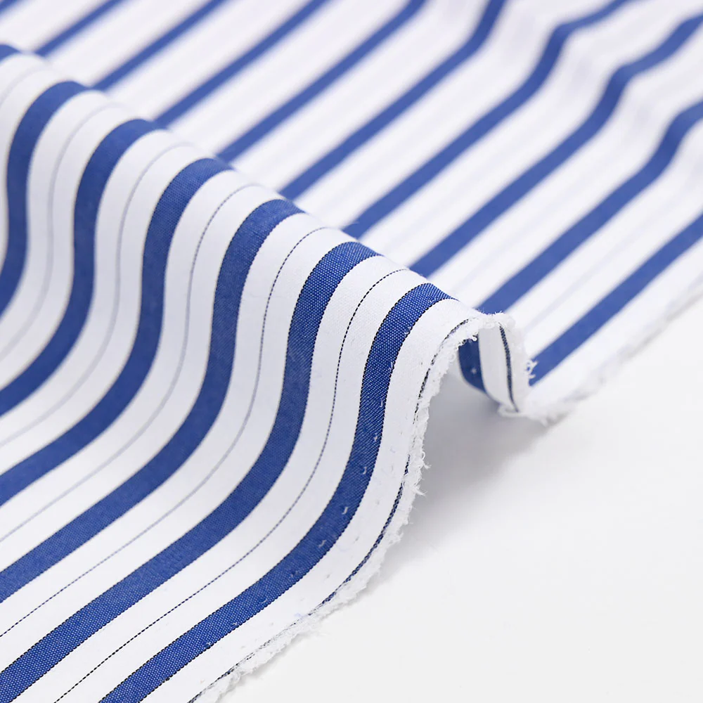 Polycoton tissé-teint rayé bleu marine - Image 6
