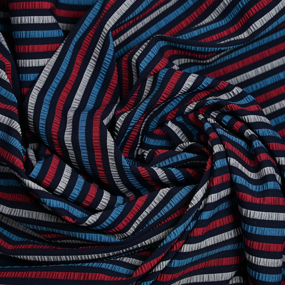 Polyester fantaisie rayures en relief marine et rouge - Image 2