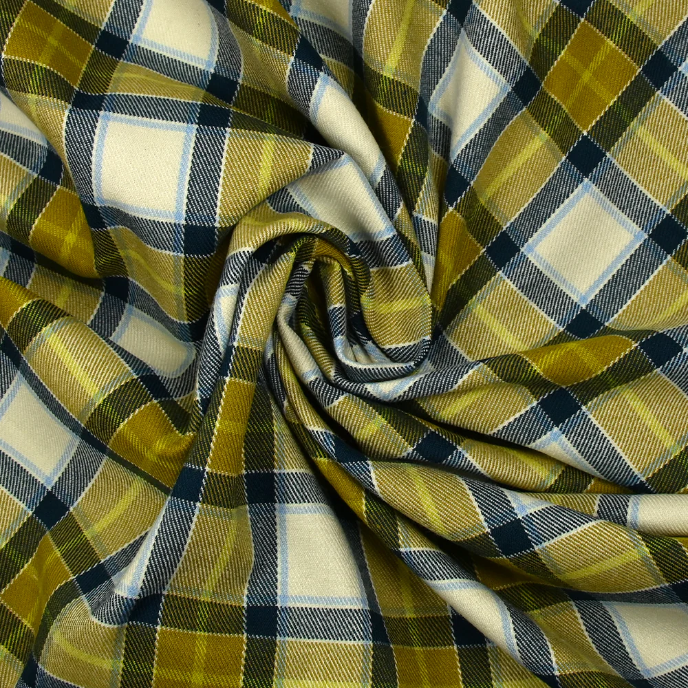 Polyviscose tissée-teinte à carreaux Franck olive fond écru - Image 2