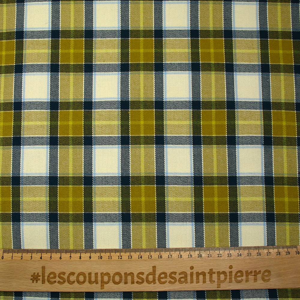 Polyviscose tissée-teinte à carreaux Franck olive fond écru - Image 3