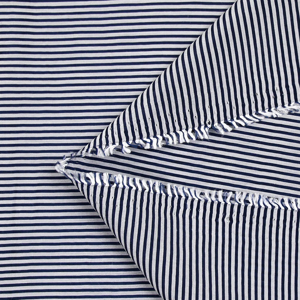 Polyviscose tissée-teinte rayure blanche et bleu marine - Image 4