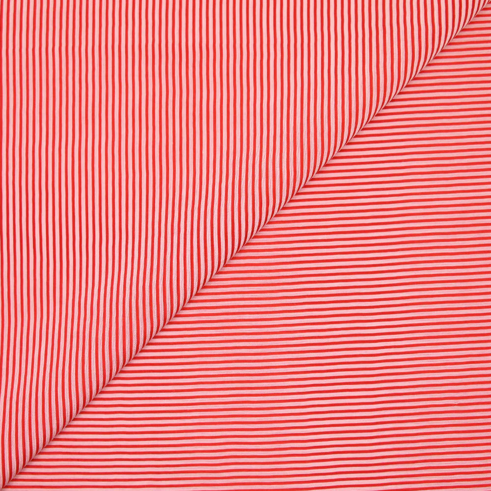Polyviscose tissée-teinte rayure blanche et rouge