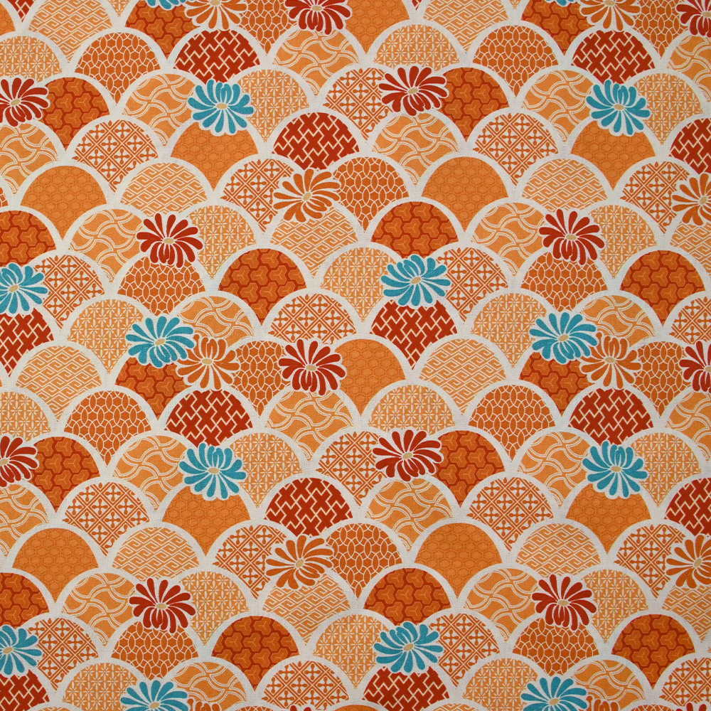 Popeline de coton imprimée seigaiha fond orange
