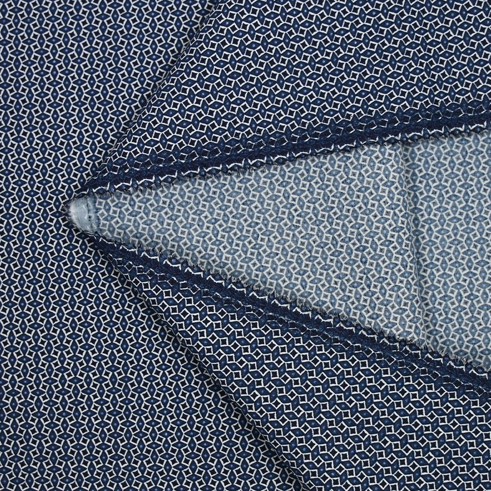 Popeline polycoton imprimée géométrique bleu fond beige - Image 4