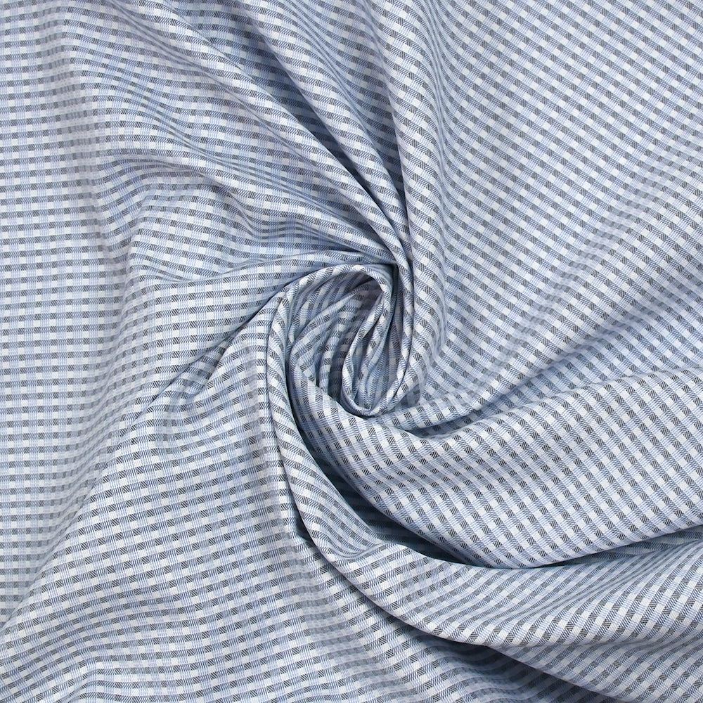 Popeline polycoton tissée-teinte à carreaux Adrien bleu et gris fond blanc - Image 2