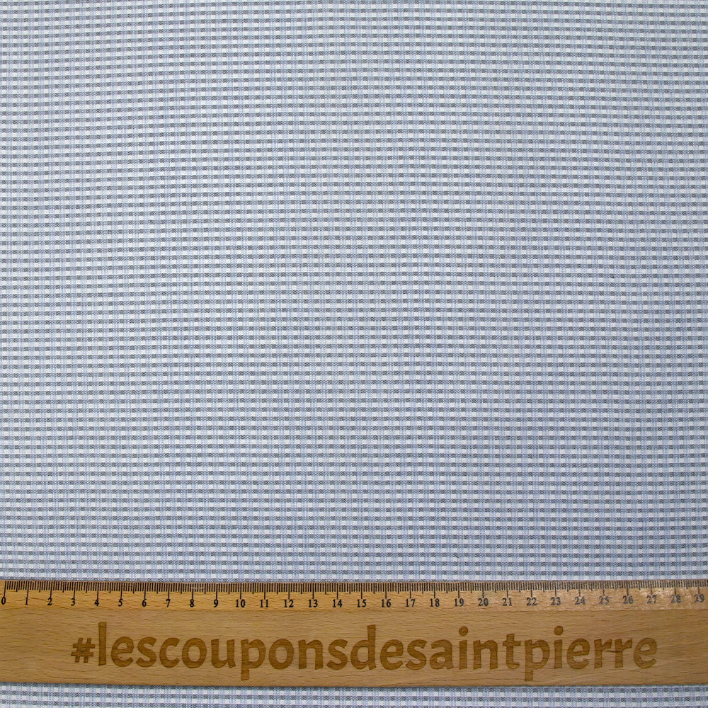 Popeline polycoton tissée-teinte à carreaux Adrien bleu et gris fond blanc - Image 3