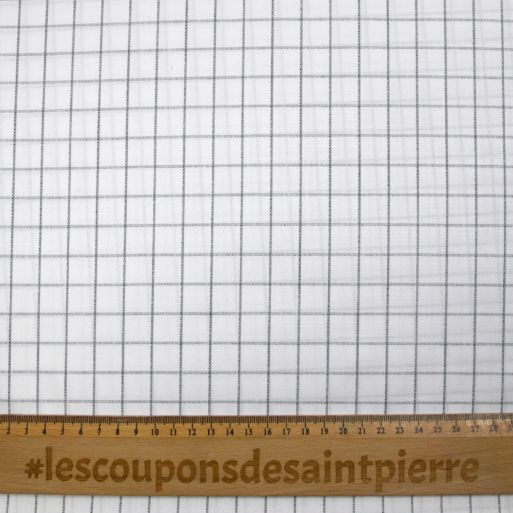 Popeline polycoton tissée-teinte à carreaux Barnabé gris fond blanc - Image 3