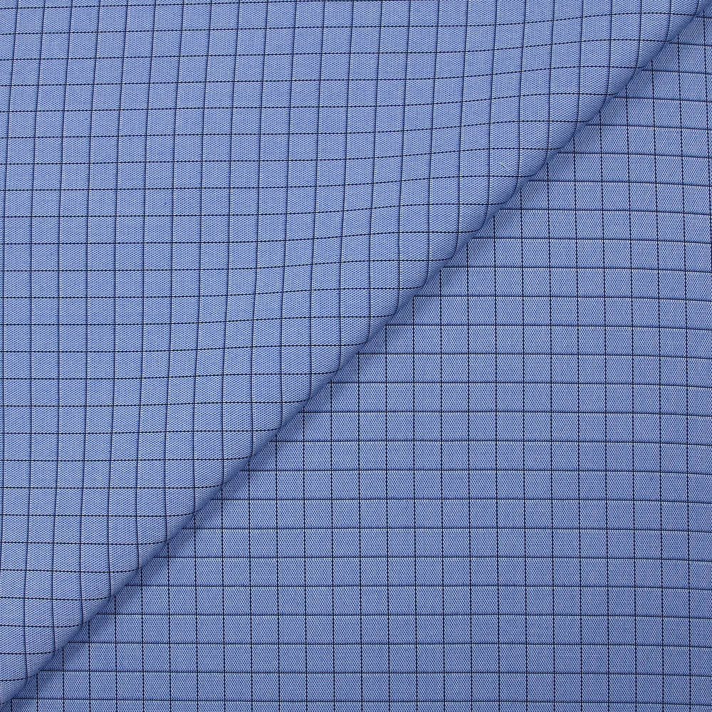 Popeline polycoton tissée-teinte à carreaux Émilien fond bleu