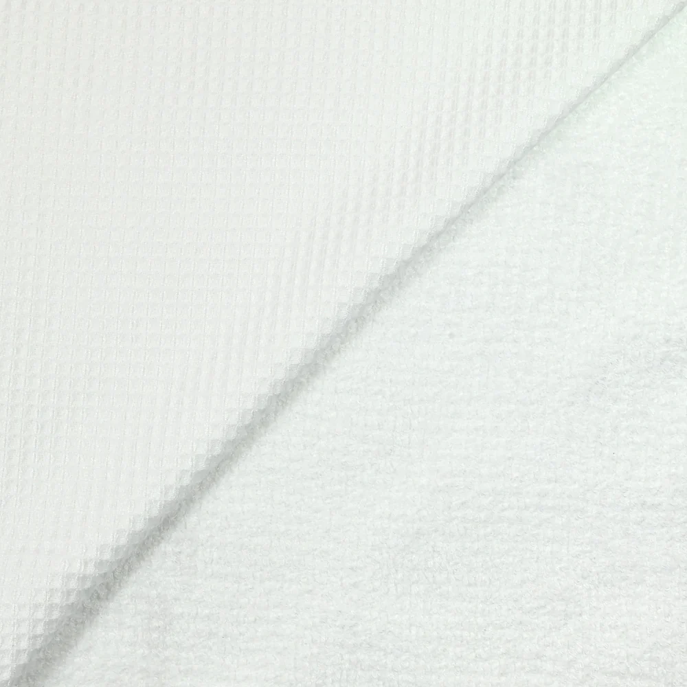 Tissu double face nid d'abeille éponge bambou blanc au mètre