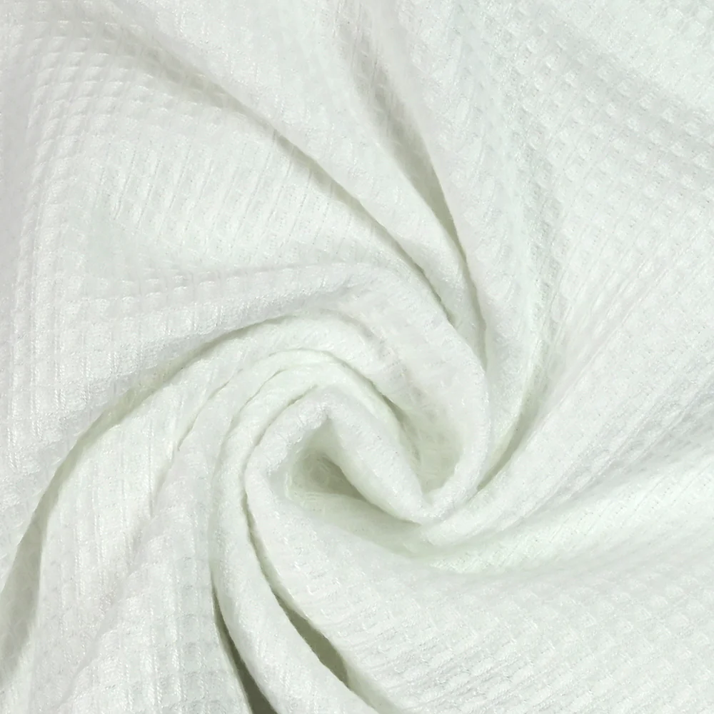Tissu double face nid d'abeille éponge bambou blanc au mètre - Image 2