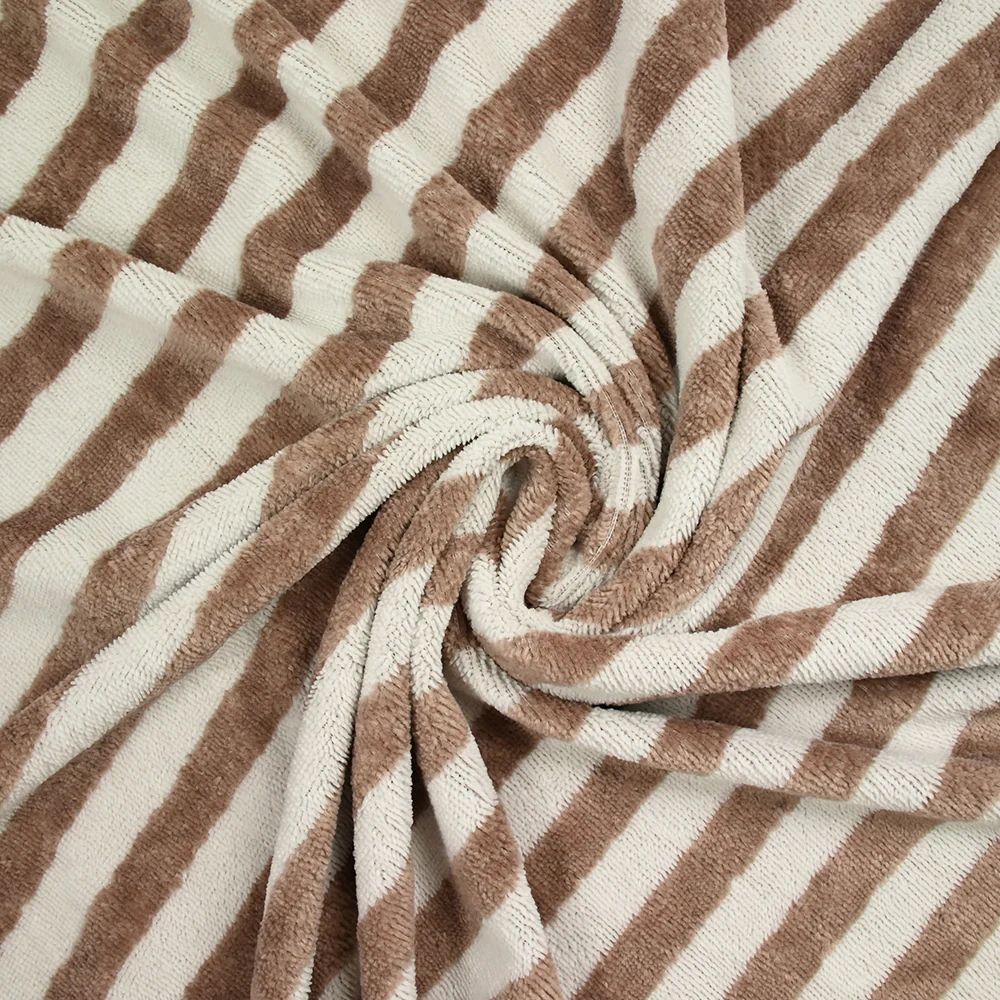 Tissu éponge bambou rayure taupe et blanc cassé vendu au mètre - Image 2
