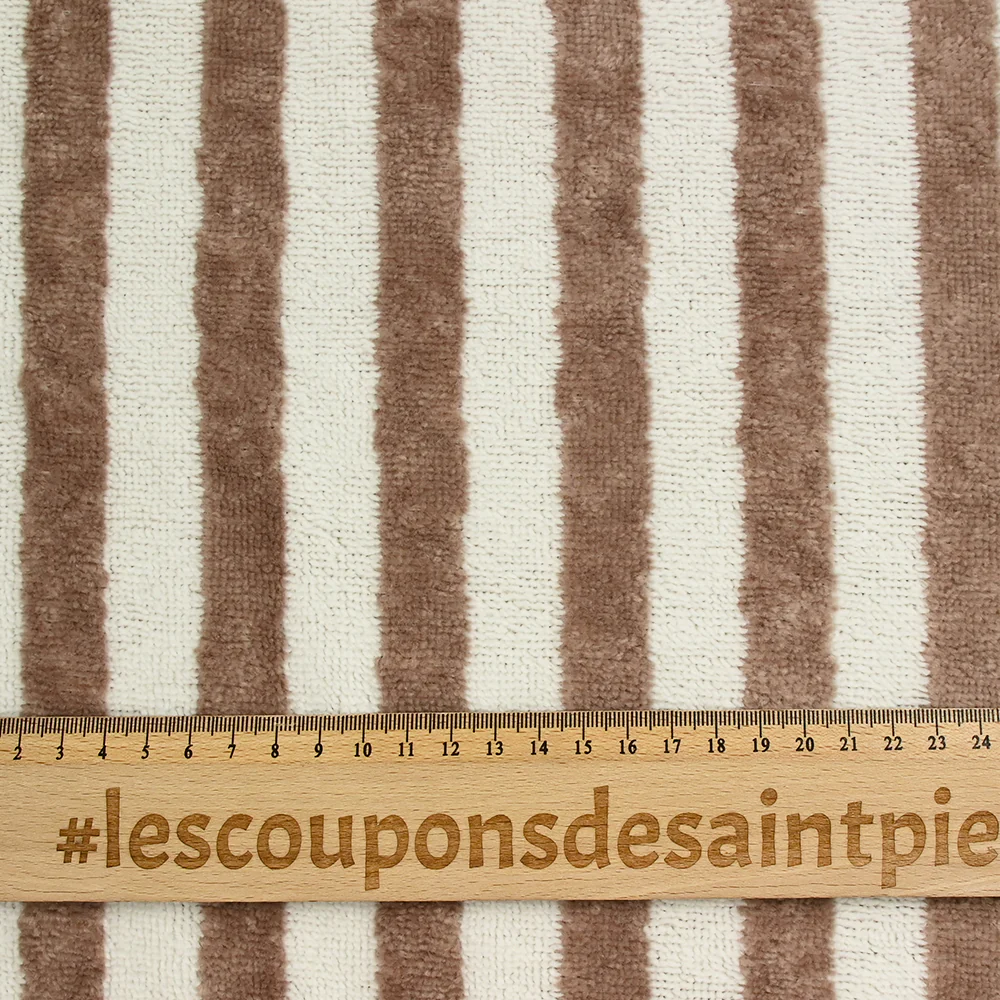 Tissu éponge bambou rayure taupe et blanc cassé vendu au mètre - Image 4
