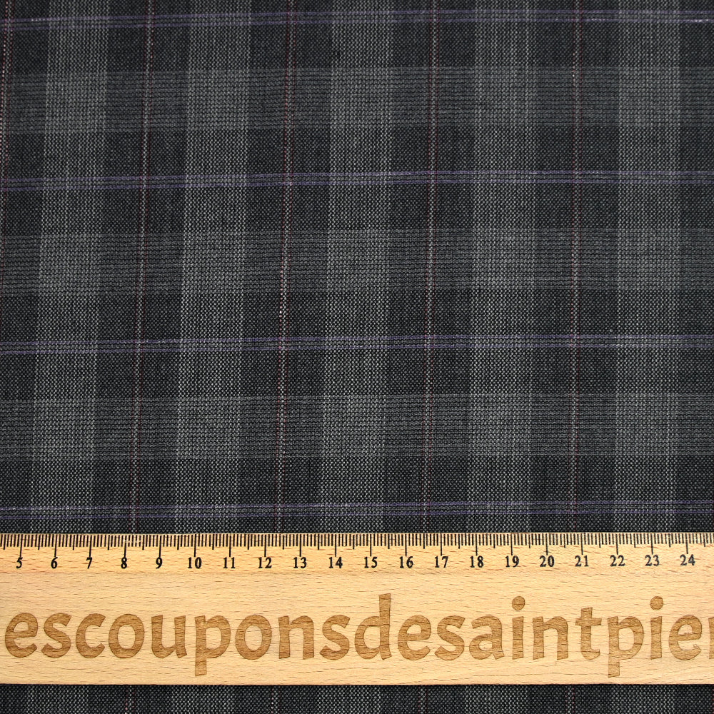 Tissu tailleur 100% laine carreaux fenêtre violet et rouge fond gris - Image 4