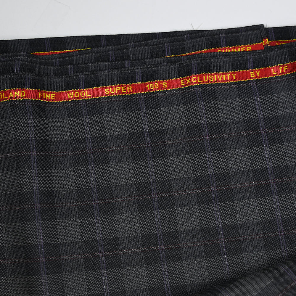 Tissu tailleur 100% laine carreaux fenêtre violet et rouge fond gris - Image 5