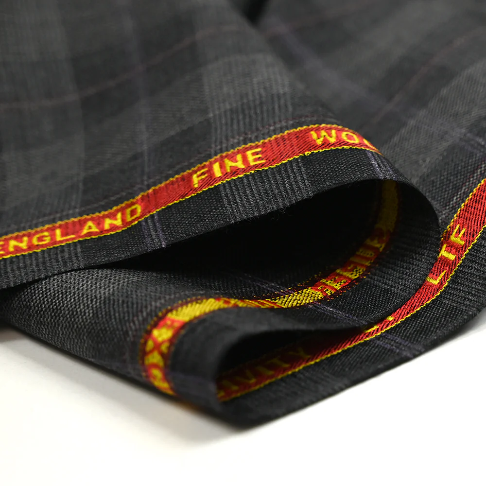 Tissu tailleur 100% laine carreaux fenêtre violet et rouge fond gris - Image 6