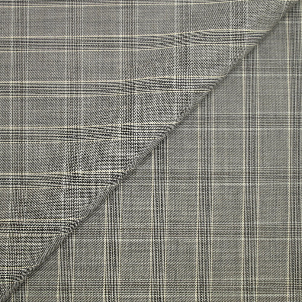 Tissu tailleur 100% laine prince-de-galles taupe et écru