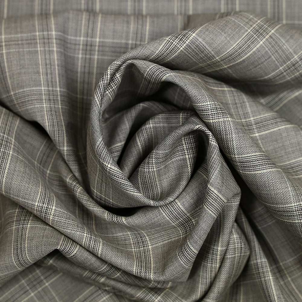Tissu tailleur 100% laine prince-de-galles taupe et écru - Image 2