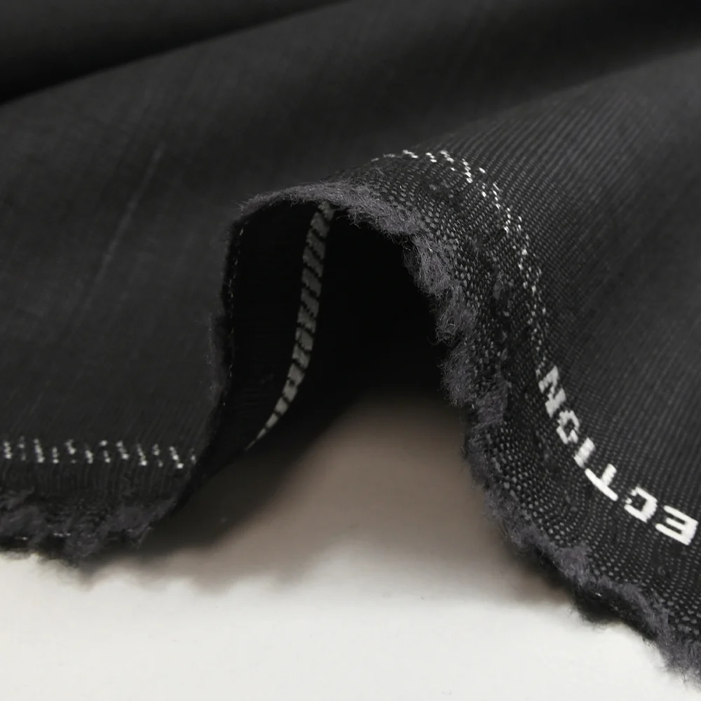 Tissu tailleur laine mélangée fantaisie anthracite fond noir - Image 5