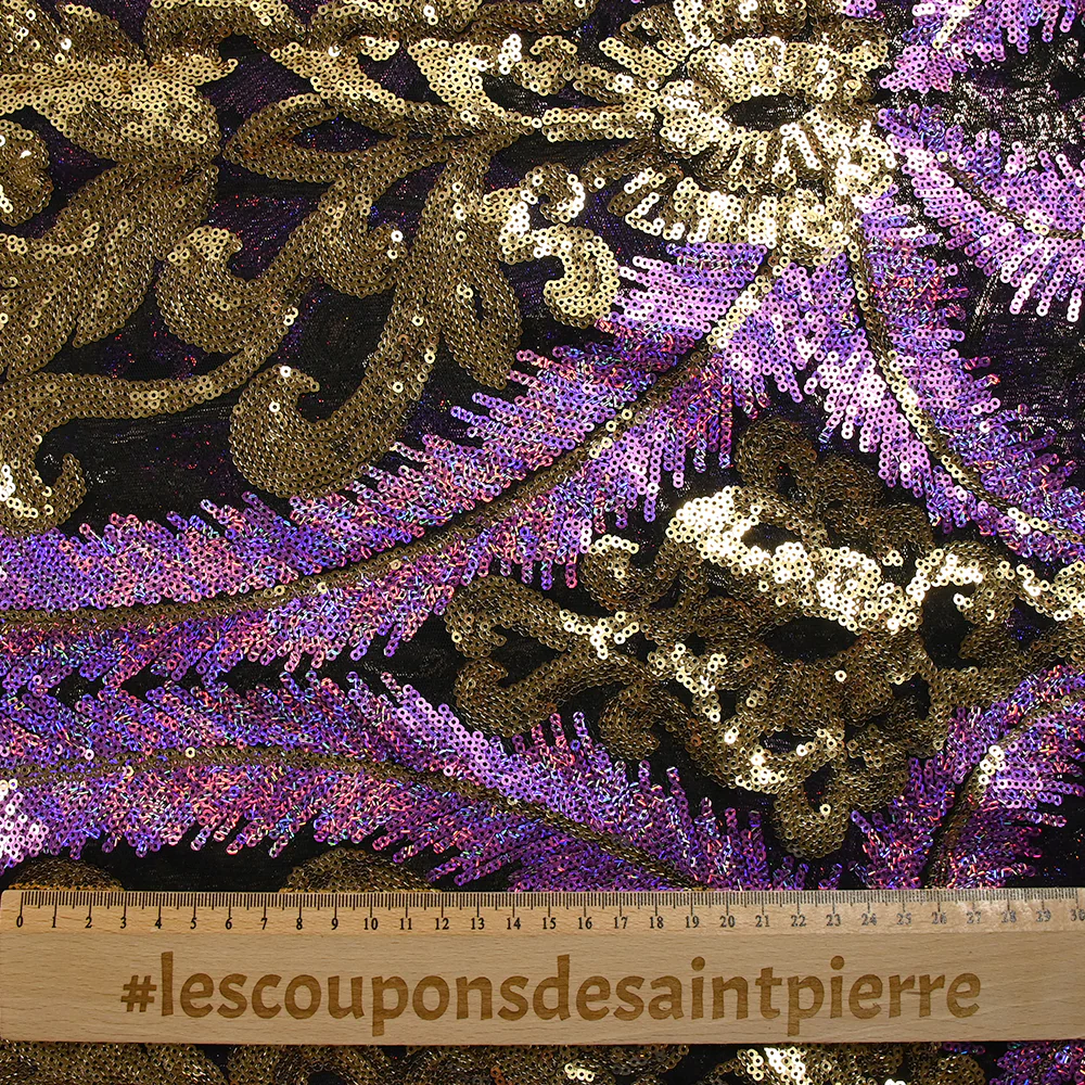 Tulle sequin plumes royales or et lilas - Image 7