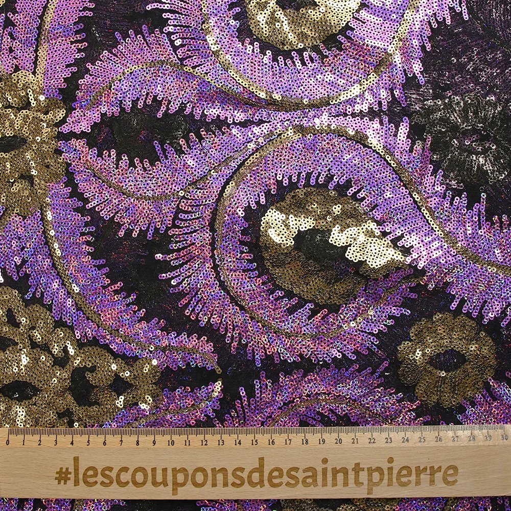 Tulle sequin plumes royales or et lilas - Image 9