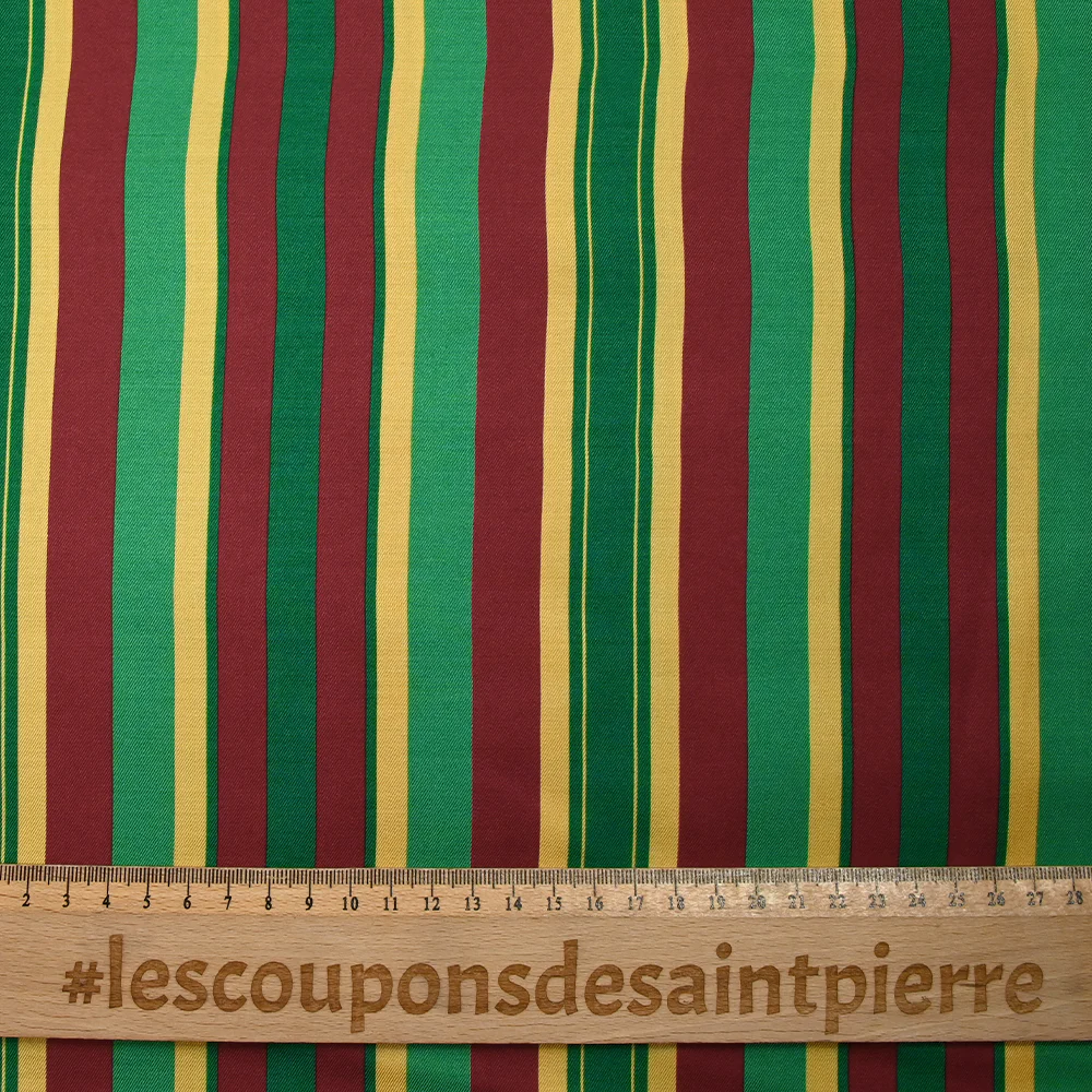 Twill de viscose imprimé rayé bordeaux, vert prairie et doré - Image 3