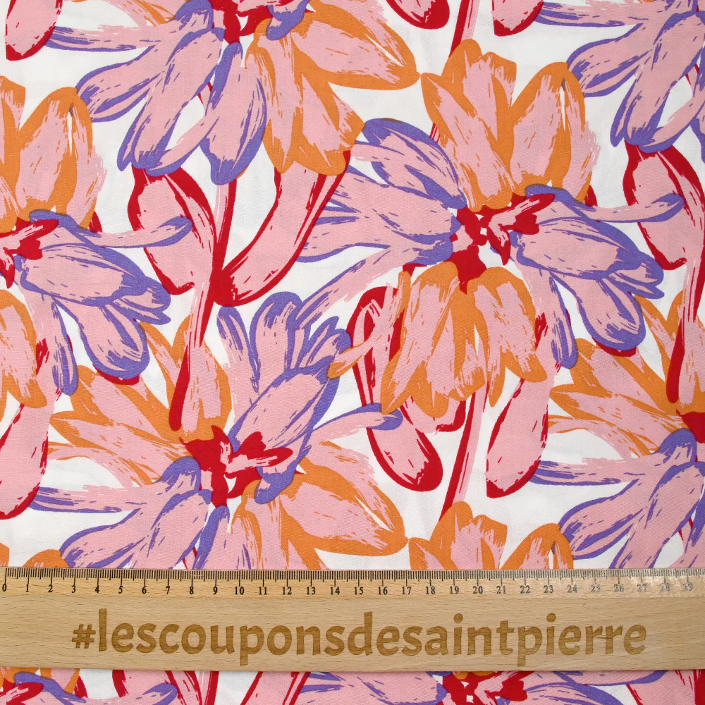 Viscose imprimée Isaorah orange et rouge fond blanc - Image 3