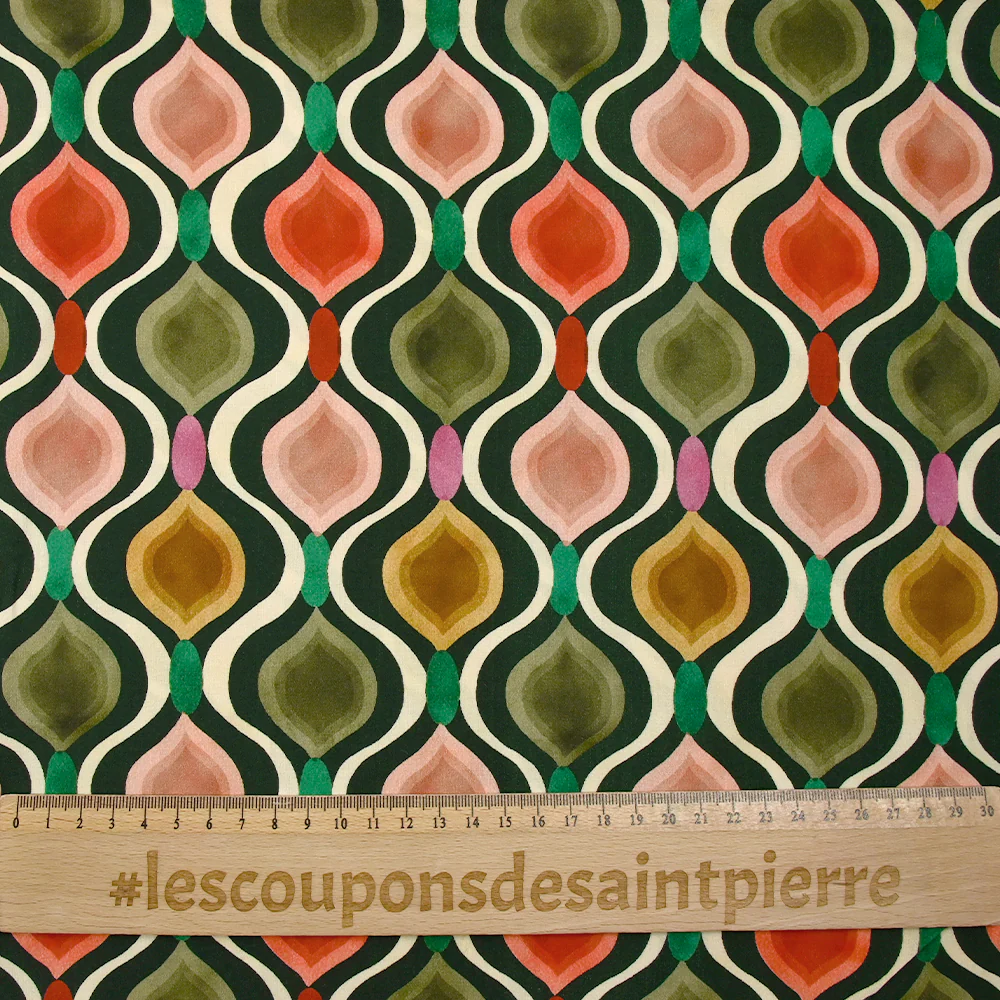 Viscose imprimée ondulations rétro fond vert foncé - Image 3