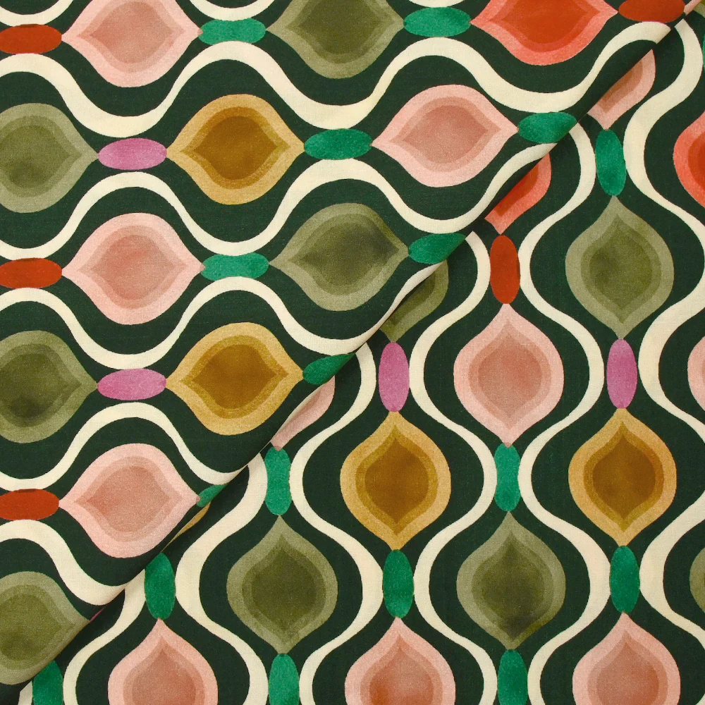 Viscose imprimée ondulations rétro fond vert foncé - Image 4