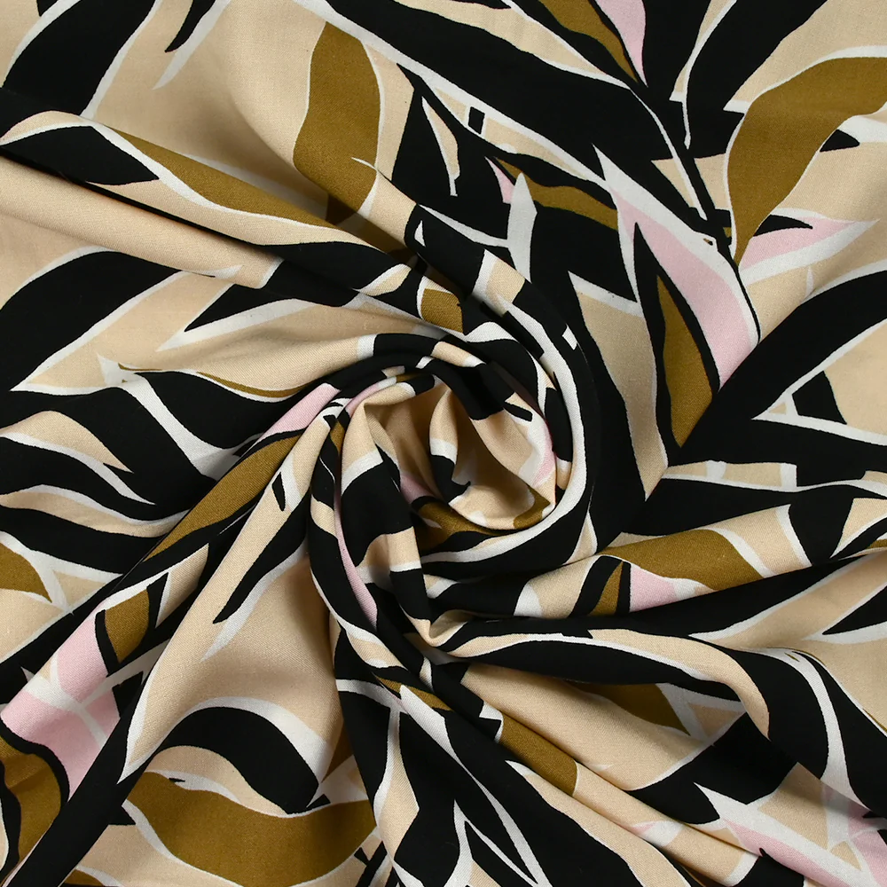 Viscose imprimée plante du désert marron et rose fond beige - Image 2