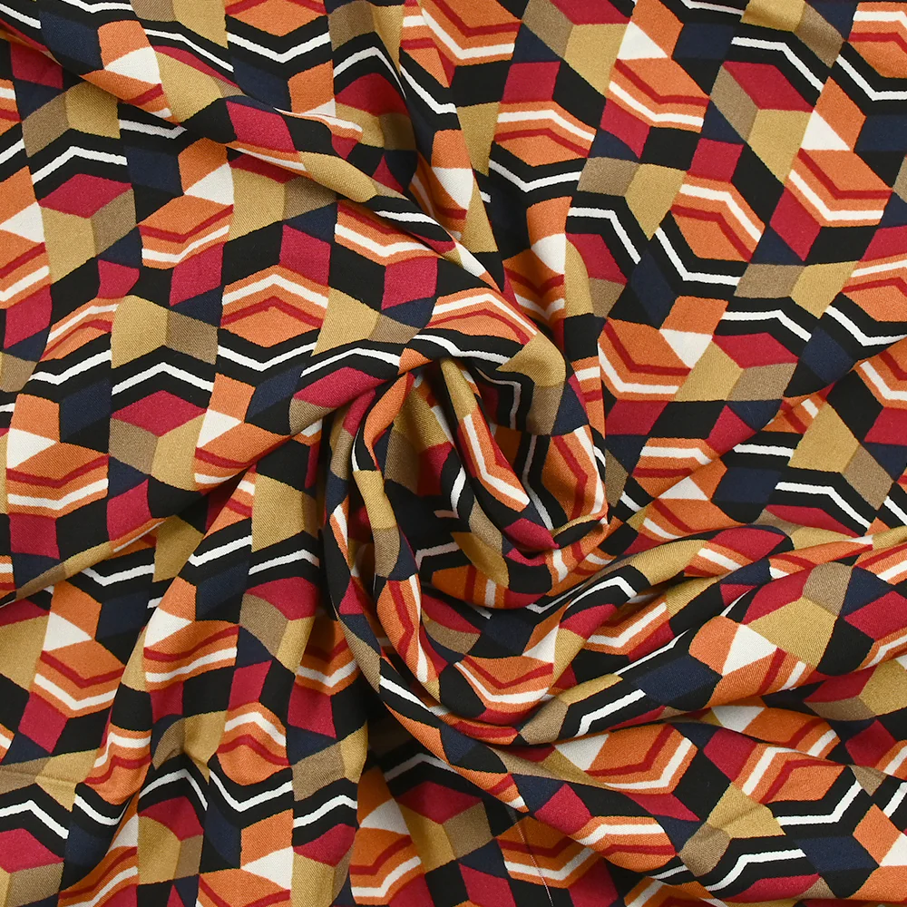 Viscose imprimée prismes en patchwork rouge et orange - Image 2