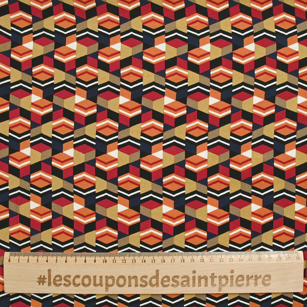 Viscose imprimée prismes en patchwork rouge et orange - Image 3