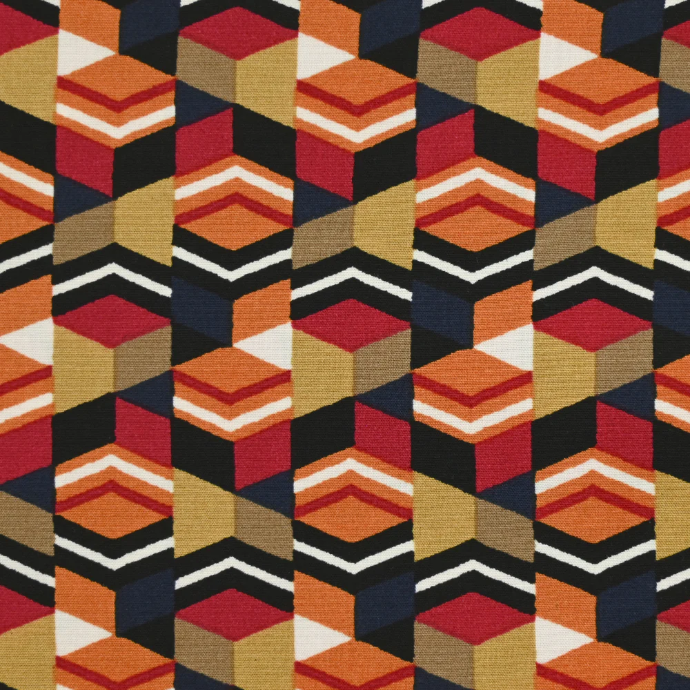 Viscose imprimée prismes en patchwork rouge et orange - Image 4
