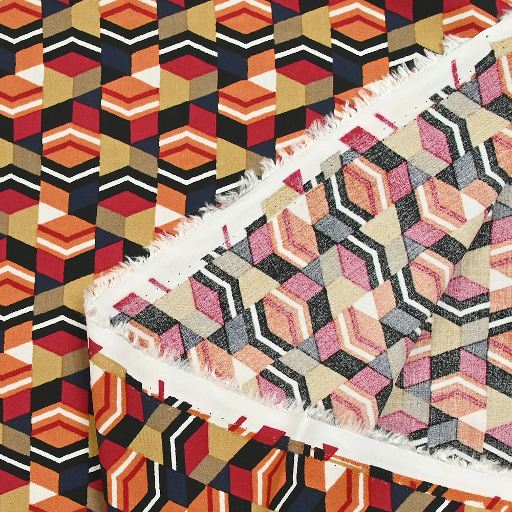 Viscose imprimée prismes en patchwork rouge et orange - Image 5