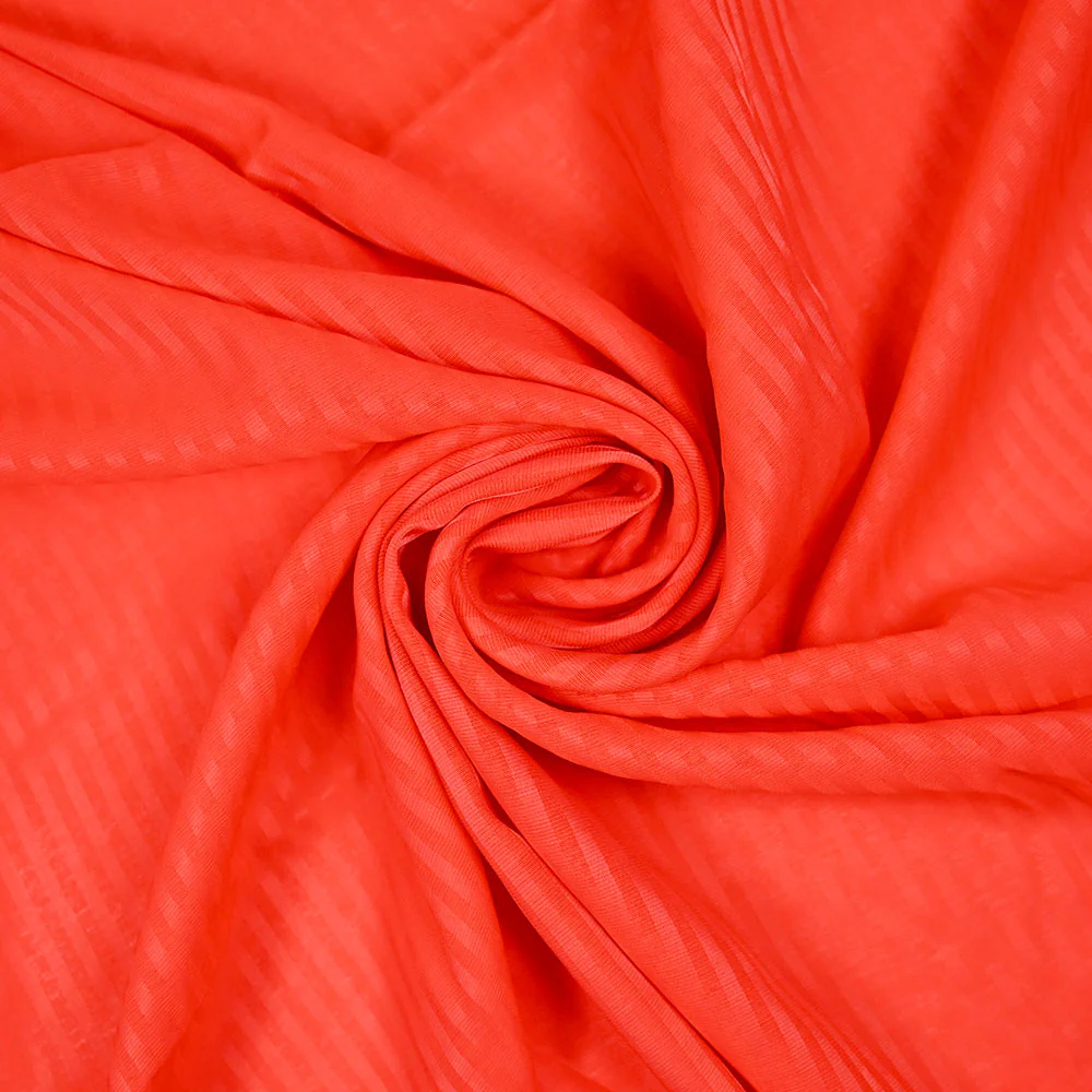 Voile de coton et viscose rayé nervuré Maria orange - Image 2