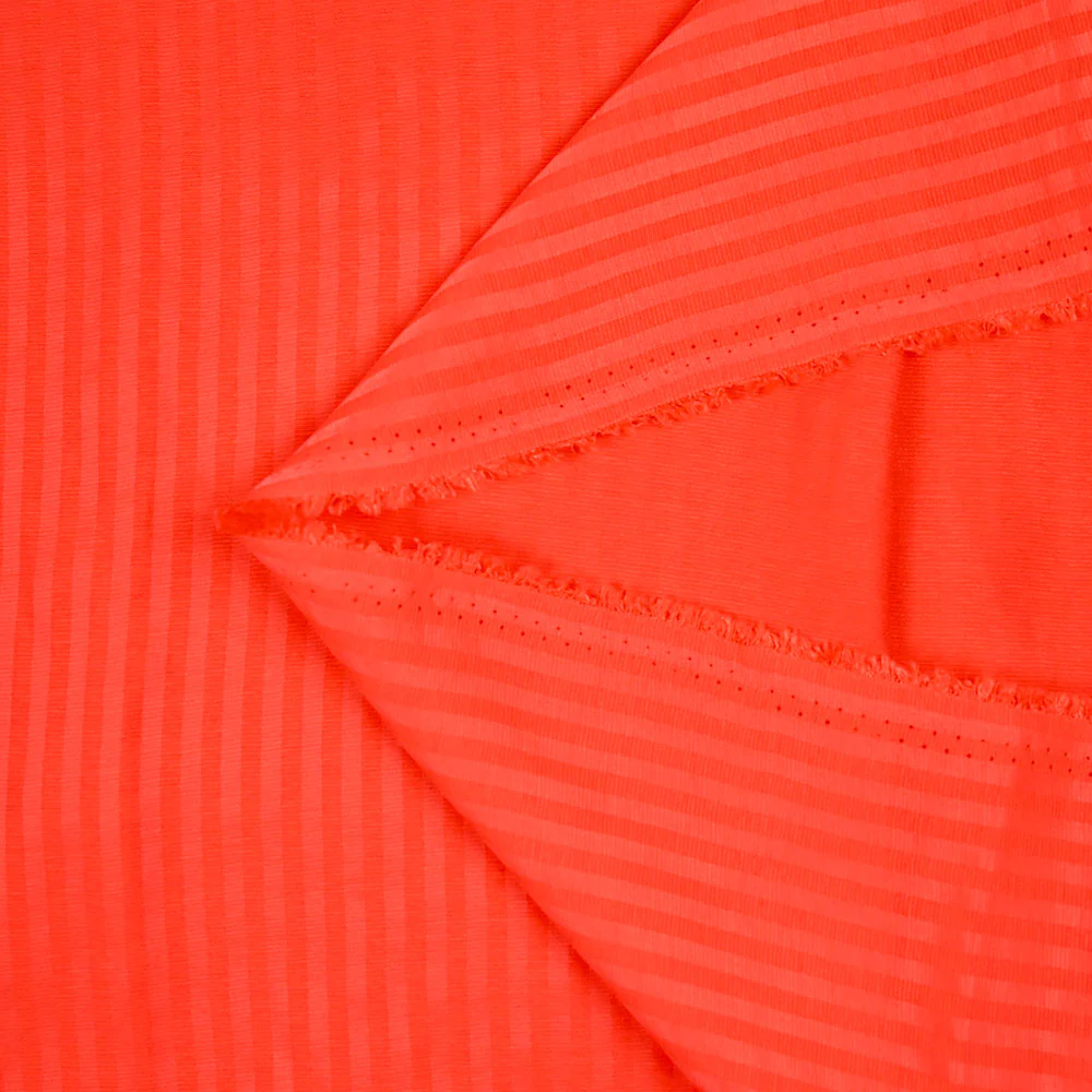 Voile de coton et viscose rayé nervuré Maria orange - Image 3