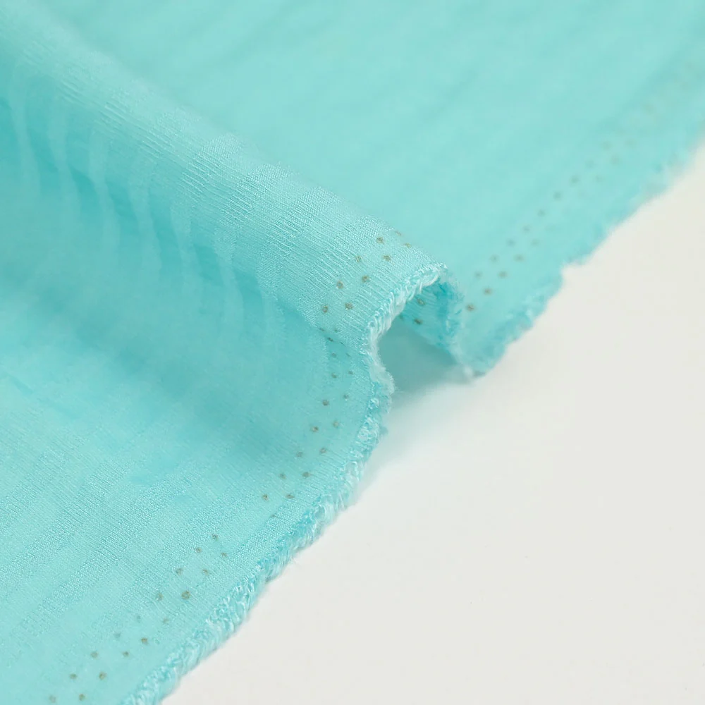 Voile de coton et viscose rayé nervuré Maria turquoise - Image 4